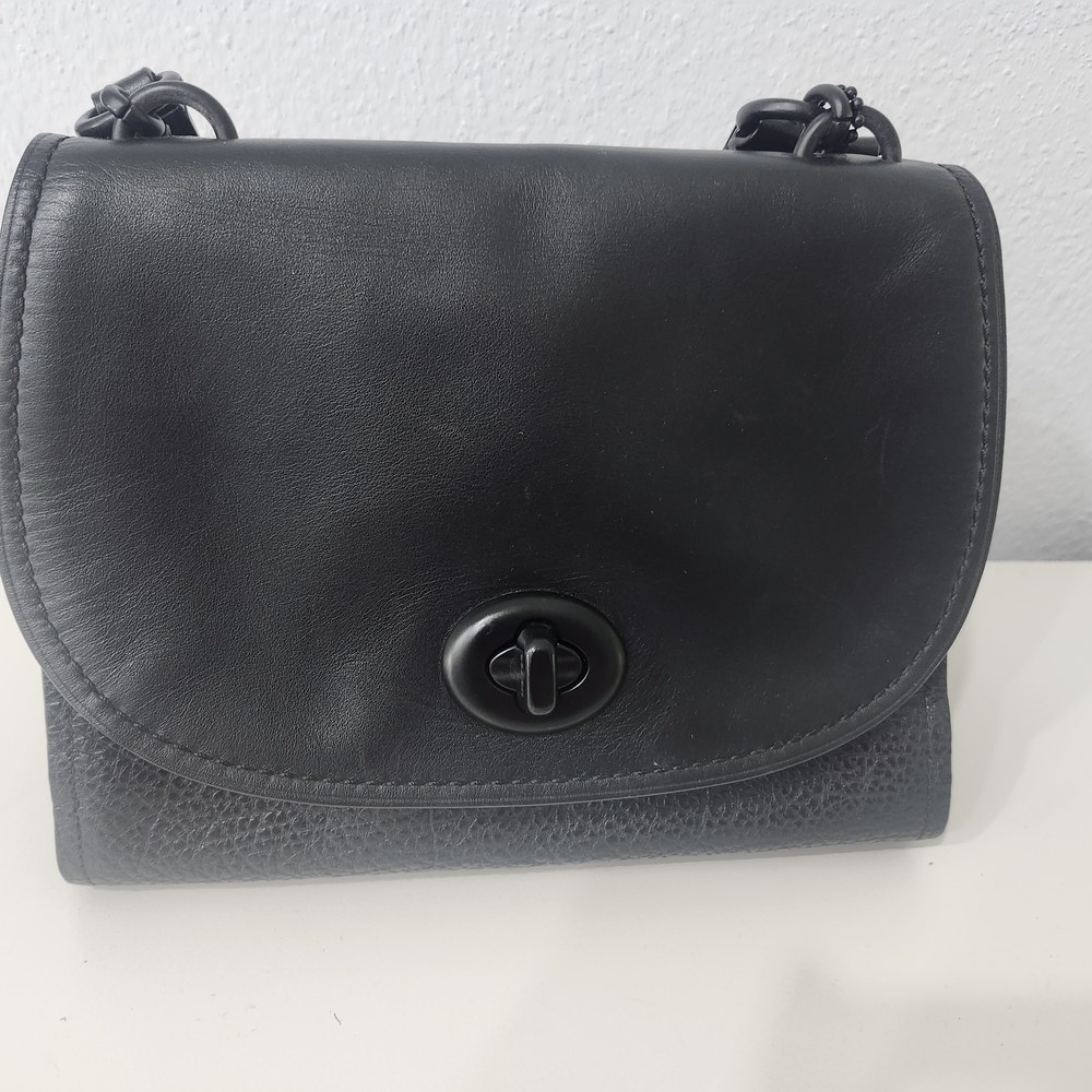 Coach Black Crossbody Bag with Chain Strap and Turnlock Closure